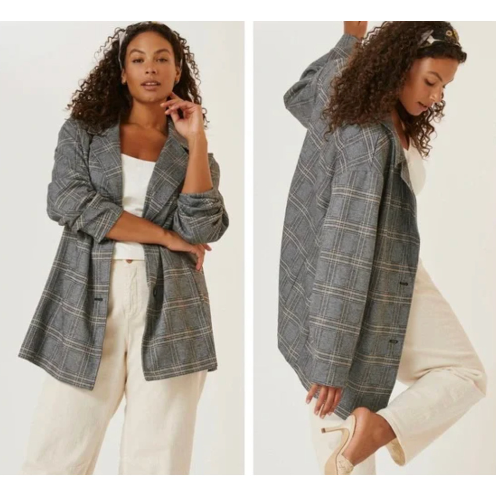 Anthropologie Avec Les Filles Longline Plaid Black Blazer Size PL